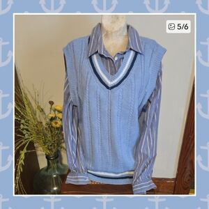Blue Striped Knit Vest Size Xl
